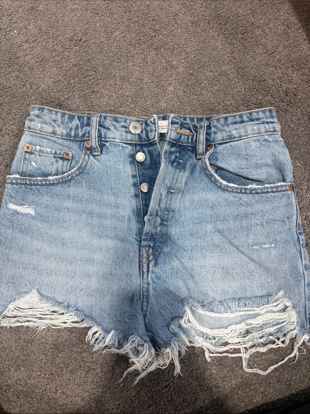 Zara Light Blue Distressed High-Rise Denim Shorts